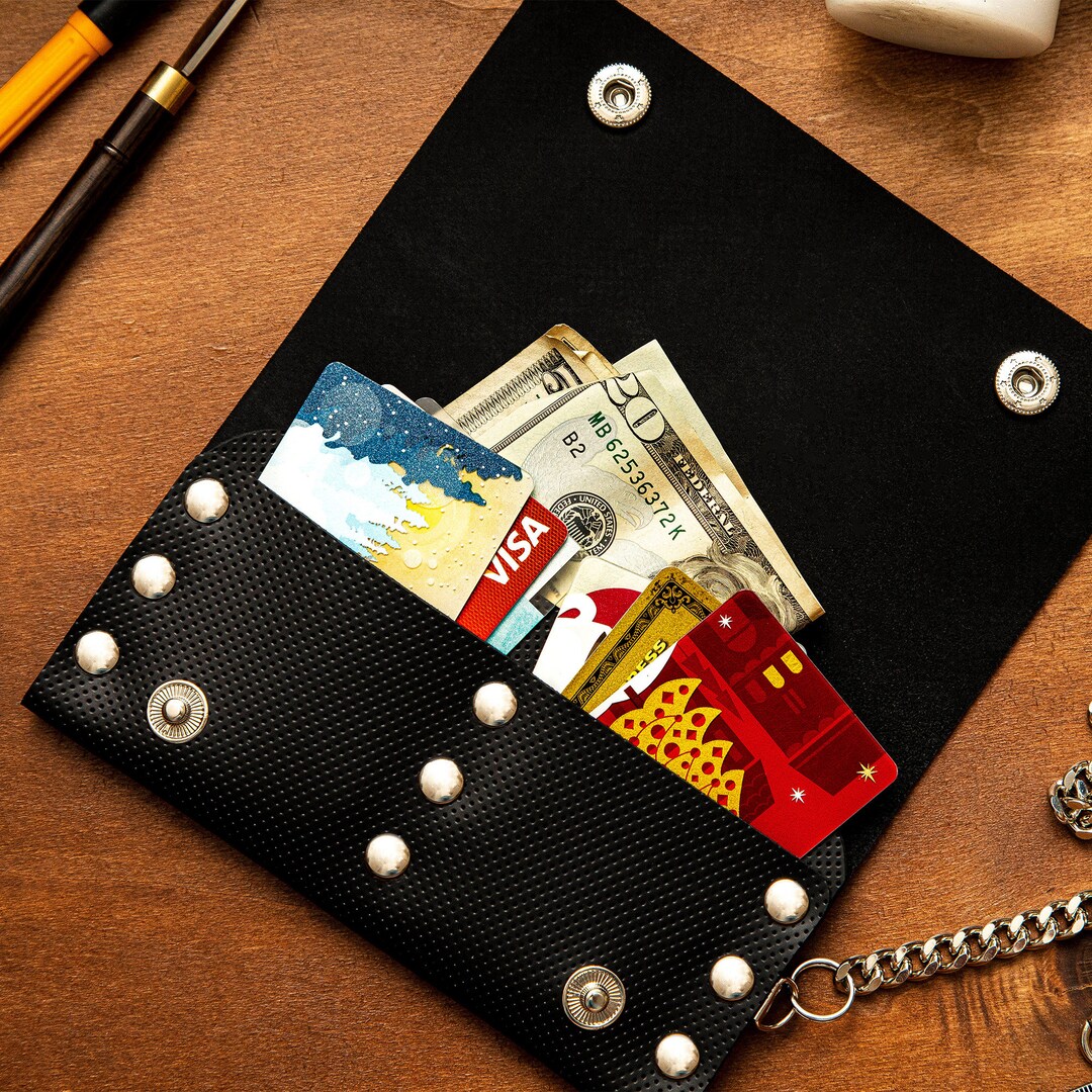 Custom Biker Wallets Biker Wallet: Handmade From Black Leather With an Attached Metal Chain ...