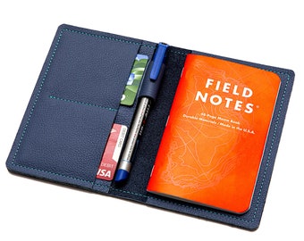 Field Notes Leather Cover: Handcrafted with Pen Holder and Card Pockets, 3.5" x 5.5" Journal Cover Notebook Sleeve