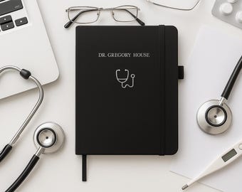 Personalized A5 Lined Notebook with Stethoscope Symbol – Custom Name Journal for Doctor, Nurse, Med Student – Gift for Healthcare Worker