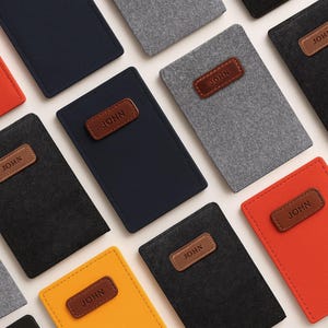 Monogrammed Felt Phone Case – Custom Leather Label – iPhone, Samsung, Android – Slim Cover Sleeve – Gift for Men & Women
