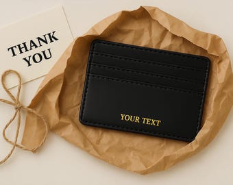 Slim Personalized Wallet – Minimalist Card Holder with Name, Monogram, or Foil Embossed Initials, Custom Gift for Men or Women