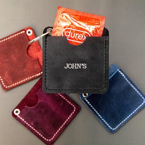 Funny Leather Condom Keychain – Discreet Pocket Keyring, Naughty Gift for Him or Her, Bachelorette Favor, Anniversary or Valentine’s Day
