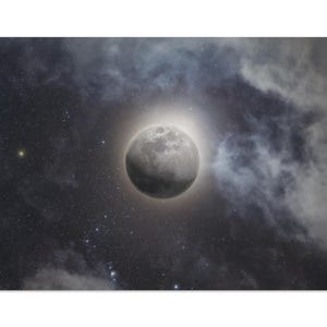Moonlit Glow in a Starry Sky – Celestial Wall Art Print, Astronomy Decor