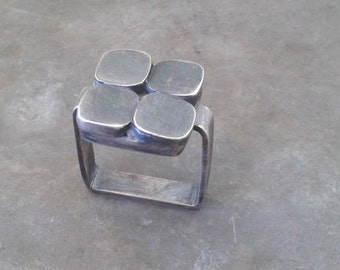 Geometrical oxidized silver ring, square black silver ring,contemporary silver ring