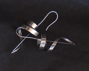 Unique handmade sterling silver earrings, spiral  earrings, dangle earrings, geometrical earrings, long earrings