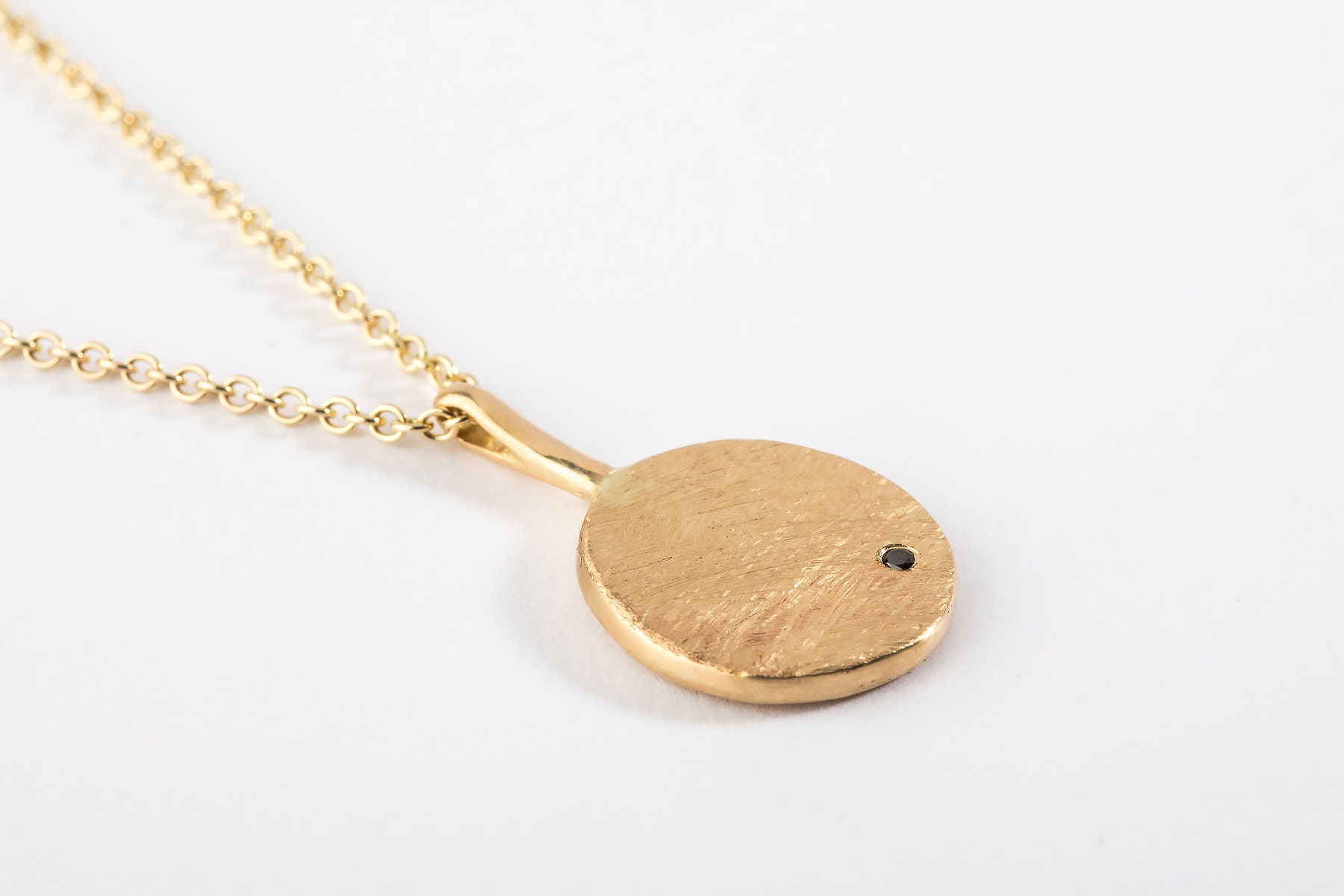 14k gold disc pendant necklace textured yellow gold charm Etsy