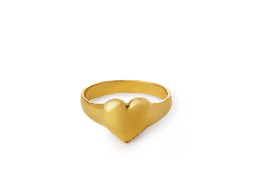 18k Gold Heart Signet Ring 14k Gold Rustic Heart Ring - Etsy