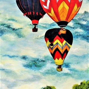 HOT AIR BALLOONS, Framed Acrylic Painting, Size 23 X 29, Original, Vintage