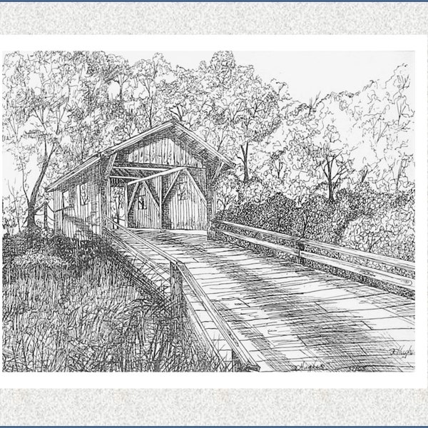 COVERED BRIDGE PRINT, s&w Print, Print auf Papier, Signiert und nummeriert