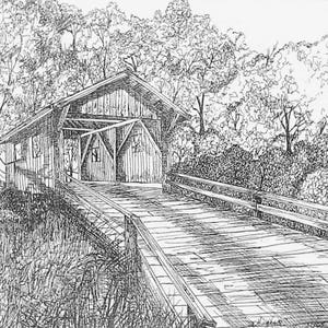 Covered Bridge, West Virginia Scene, Unframed, Limited Edition Print, Black and White