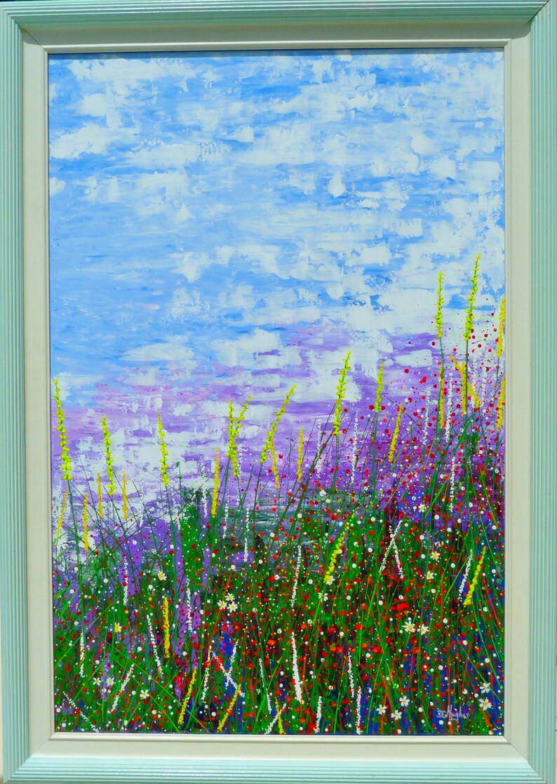 ORIGINAL Acrylic Painting of flowery field Stretched Canvas Etsy