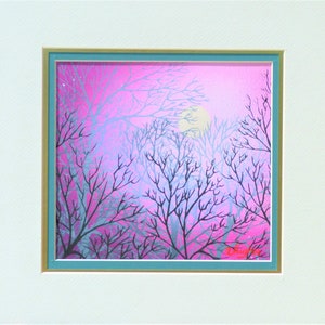 Winter Night Scene, Beautiful Small Acrylic Painting, Matted size 10 X 10, ORIGINAL VINTAGE