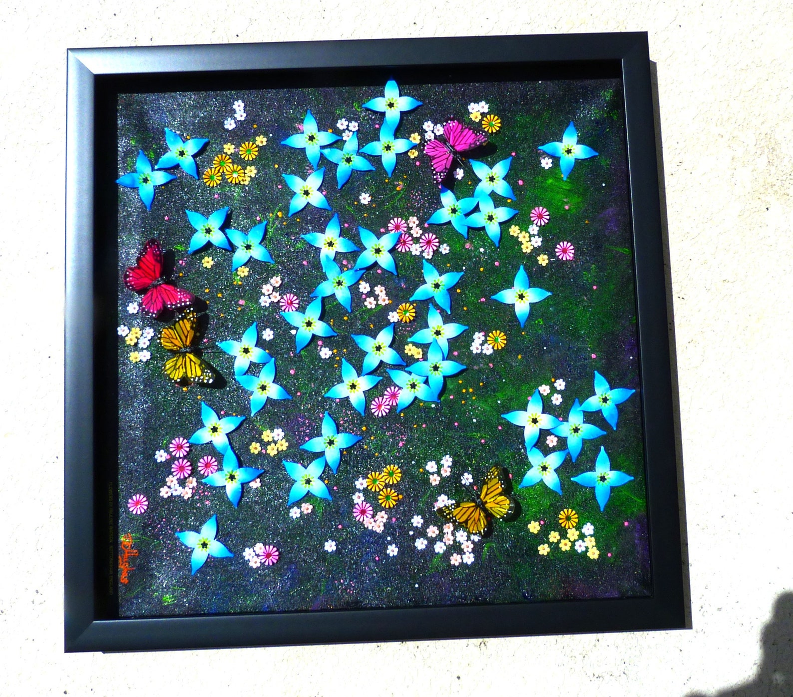 Acrylic Painting, Card Stock Flowers, 3 Dimensional Painting, Bluets, Flowers and Butterflies Etsy