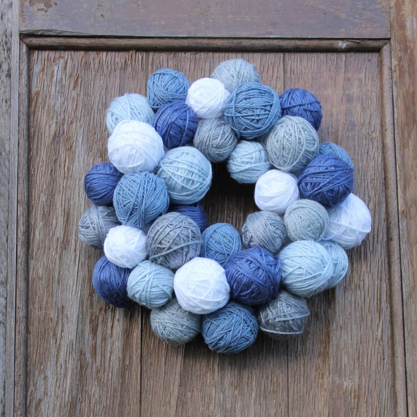 Winter Wreath, Yarn Ball Wreath, Blue Wreath, January Wreath, Front Door Wreath, Yarn Wreath, Winter Decor, Door Wreath, Yarn Balls