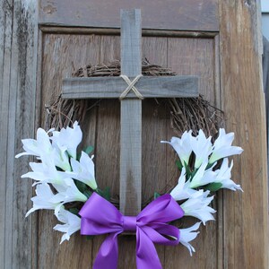 Easter Wreath, Cross Wreath, Easter Decor, Easter Lilly Wreath, Christian Wreath, Spring Wreath, Easter Cross Wreath