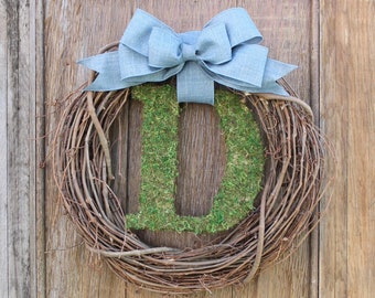 Initial Wreath, Moss Letter Wreath, Monogram Wreath, Spring Wreath, Personalized Wreath, Front Door Wreath, Spring Decor, Anytime Wreath