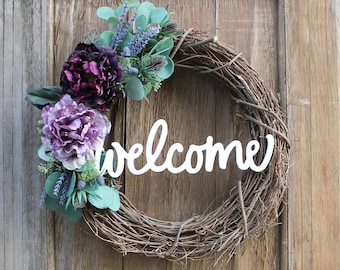 Welcome Wreath, Summer Wreath, Anytime Wreath, Front Door Wreath, Peony Wreath, Welcome Sign, Simple Wreath, Rustic Wreath, Welcome