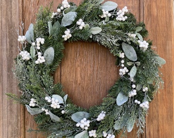 Winter Wreath, Pine Wreath, Berry Wreath, January Wreath, Icy Wreath, Winter Door, Front Door Wreath, Door Decor, Winter Decor, New Years