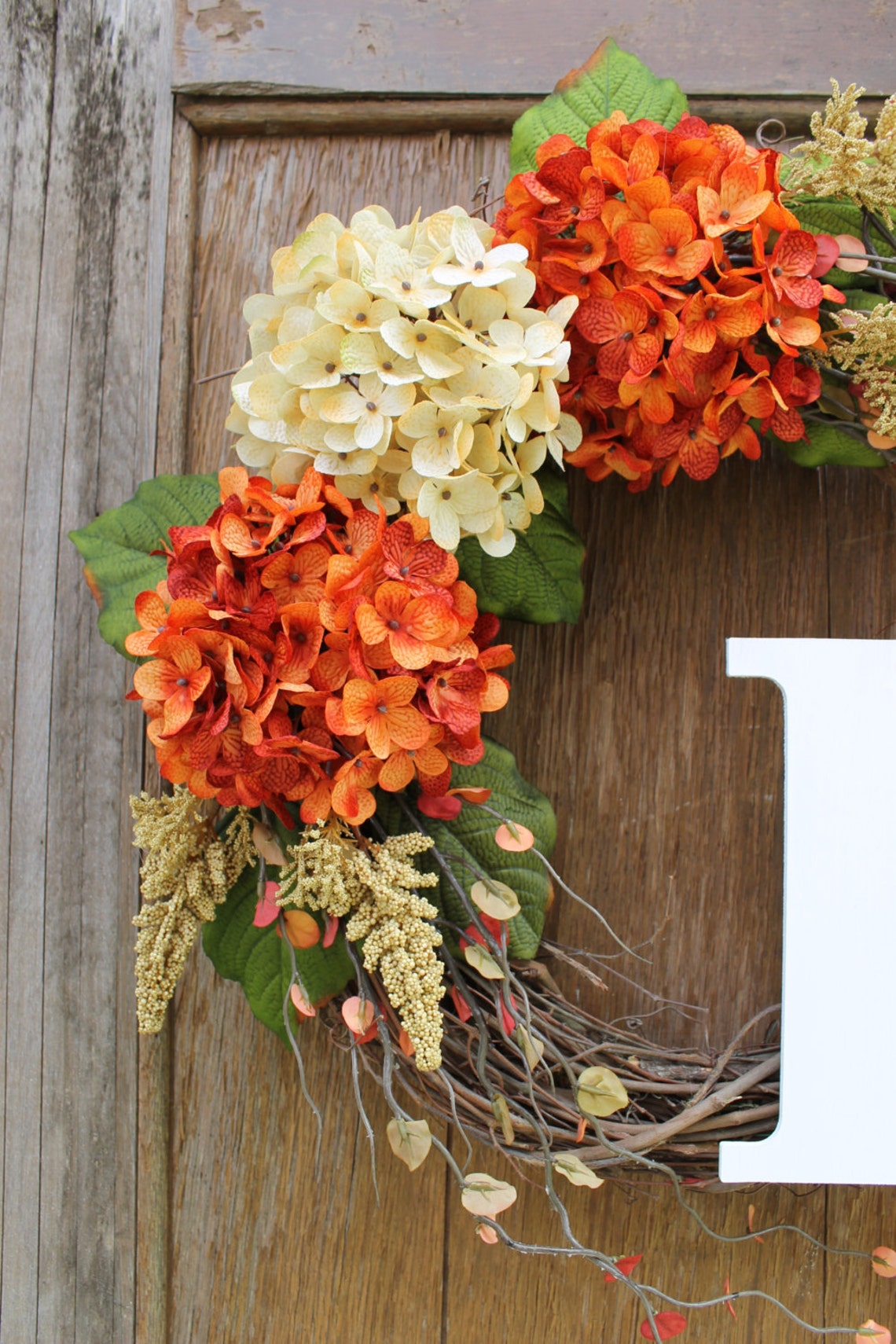Fall Wreath Initial Wreath Hydrangea Wreath Fall Hydrangea Etsy