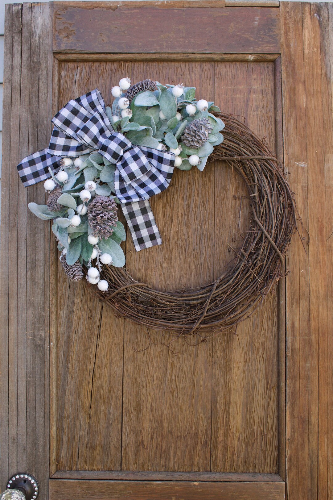 Winter Wreath, Christmas Wreath, Farmhouse Wreath, Lambs Ear Wreath ...