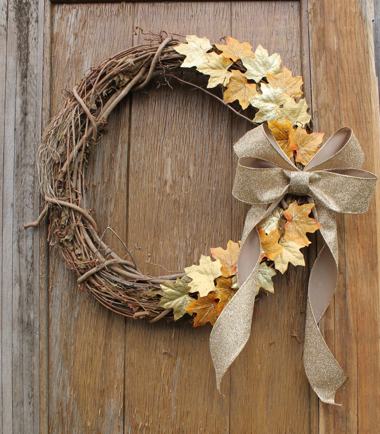 Fall Wreath Gold Leaf Wreath Rustic Wreath Autumn Wreath Etsy
