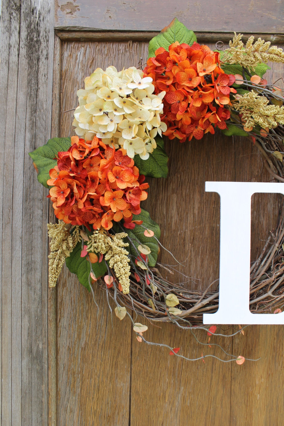 Fall Wreath Initial Wreath Hydrangea Wreath Fall Hydrangea Etsy