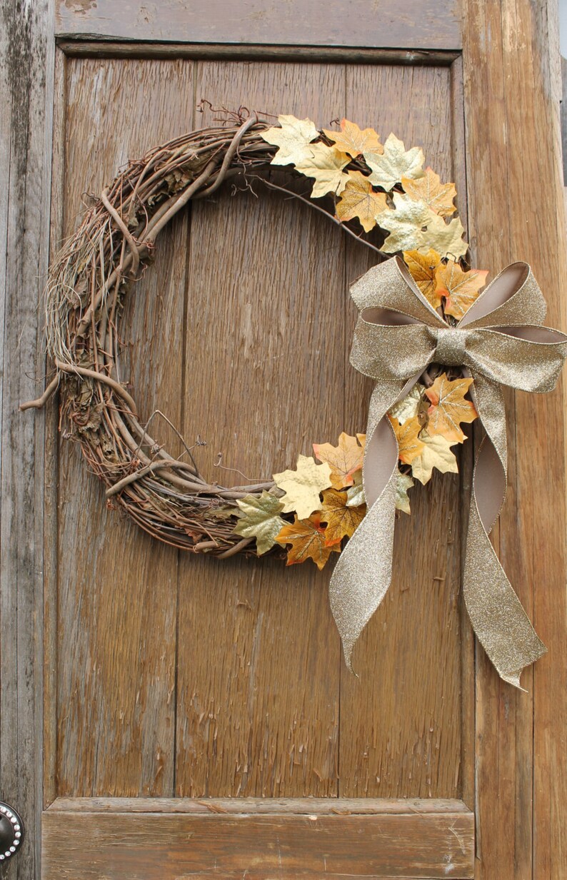 Fall Wreath Gold Leaf Wreath Rustic Wreath Autumn Wreath Etsy
