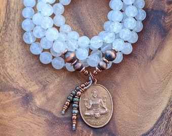 SACRED HEALING Ganesha & Shiva Mala Necklace Natural Snow Quartz Mala Beads 108 Ethically-Sourced Gemstone Artisan Lord Shiva Mala Necklace