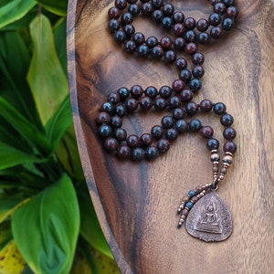 INNER STRENGTH Buddhist Mala Necklace Mala Beads 108 Jasper Buddha Mala Beads Buddha Meditation Gift Vintage Buddhist Amulet Grounding Mala image 1