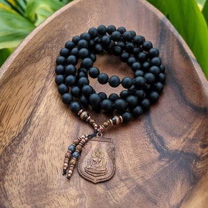 A NEW BEGINNING Buddhist Mala Necklace Matte Natural Black Onyx Mala Beads 108 Ethically-Sourced Gemstone Artisan Buddha Mala Necklace image 1