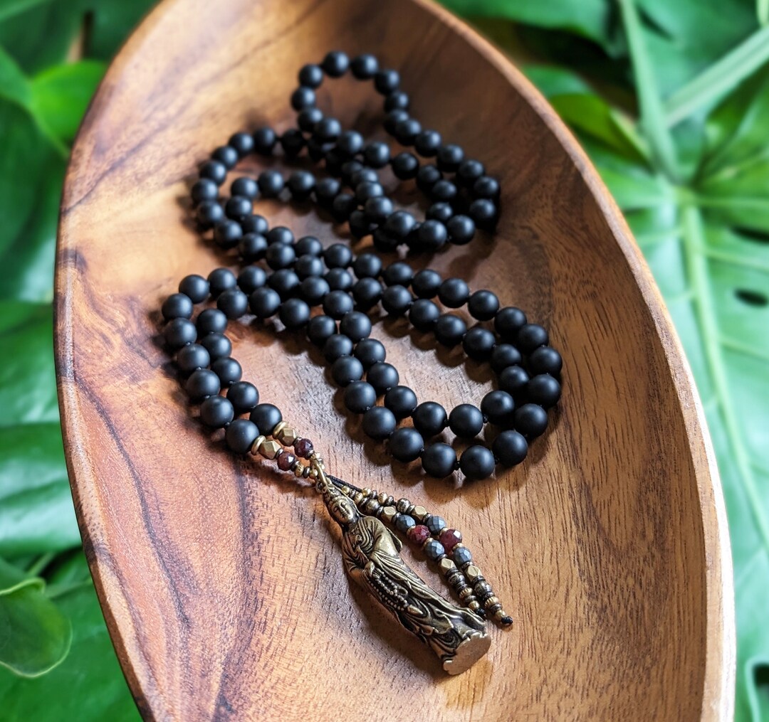 A NEW BEGINNING Kuan Yin Mala Necklace Guan Yin Bodhisattva Black Onyx