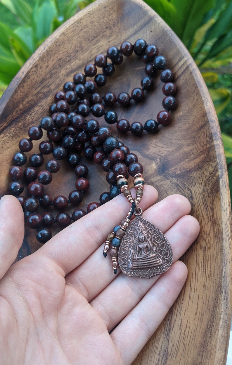 INNER STRENGTH Buddhist Mala Necklace Mala Beads 108 Jasper Buddha Mala Beads Buddha Meditation Gift Vintage Buddhist Amulet Grounding Mala image 4