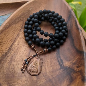 A NEW BEGINNING Buddhist Mala Necklace Matte Natural Black Onyx Mala Beads 108 Ethically-Sourced Gemstone Artisan Buddha Mala Necklace image 6