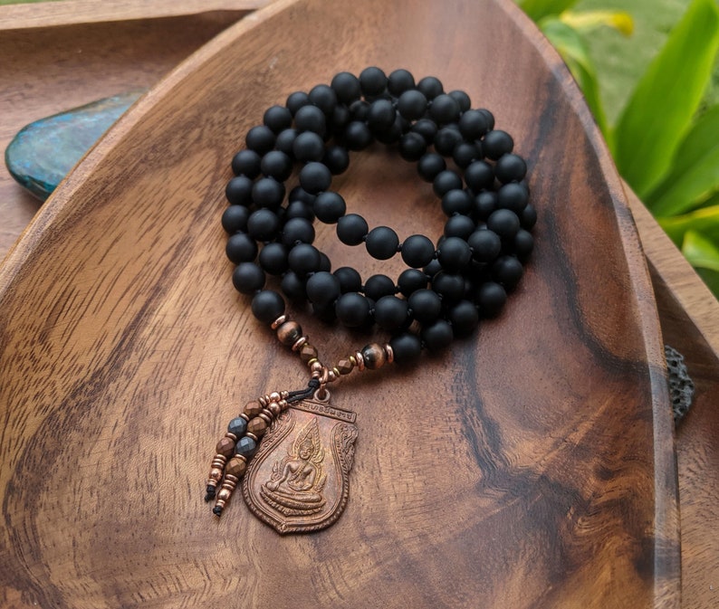 A NEW BEGINNING Buddhist Mala Necklace Matte Natural Black Onyx Mala Beads 108 Ethically-Sourced Gemstone Artisan Buddha Mala Necklace image 6