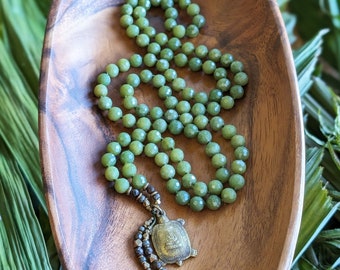 SACRED ABUNDANCE Jade Mala Beads 108 Turtle Amulet Buddhist Mala Necklace British Columbia Jade Mala Necklace, Ethical Mala Meditation Gift