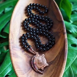 TRANSMUTE & PROTECT Pure Black Tourmaline Mala Beads Buddhist Turtle Amulet Mala Necklace Tourmaline Buddha Mala Beads 108 Meditation Gift image 3