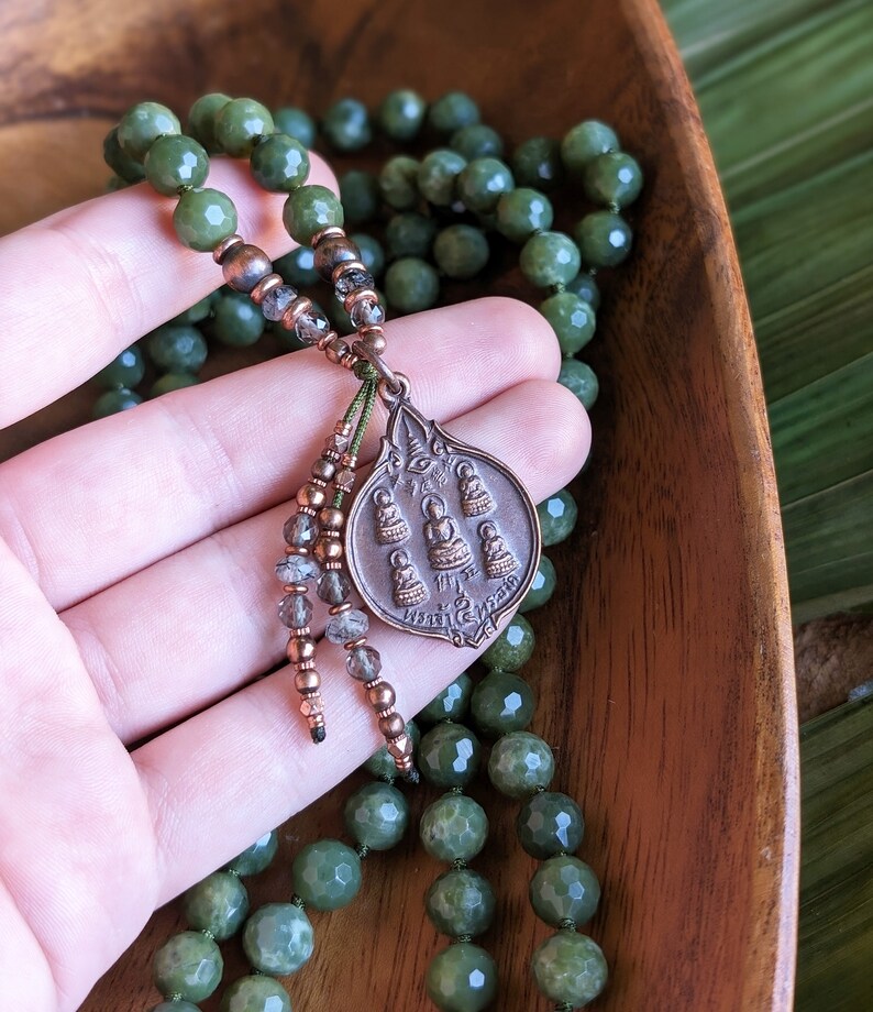 SACRED ABUNDANCE Jade Mala Beads 108 Buddha Mala Necklace British Columbia Jade Mala Buddhist Amulet Necklace, Ethical Mala Meditation Gift image 2