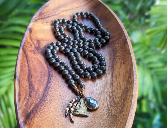 DIVINE ABUNDANCE Pyrite Mala Beads 108 Thai Buddha Mala Necklace