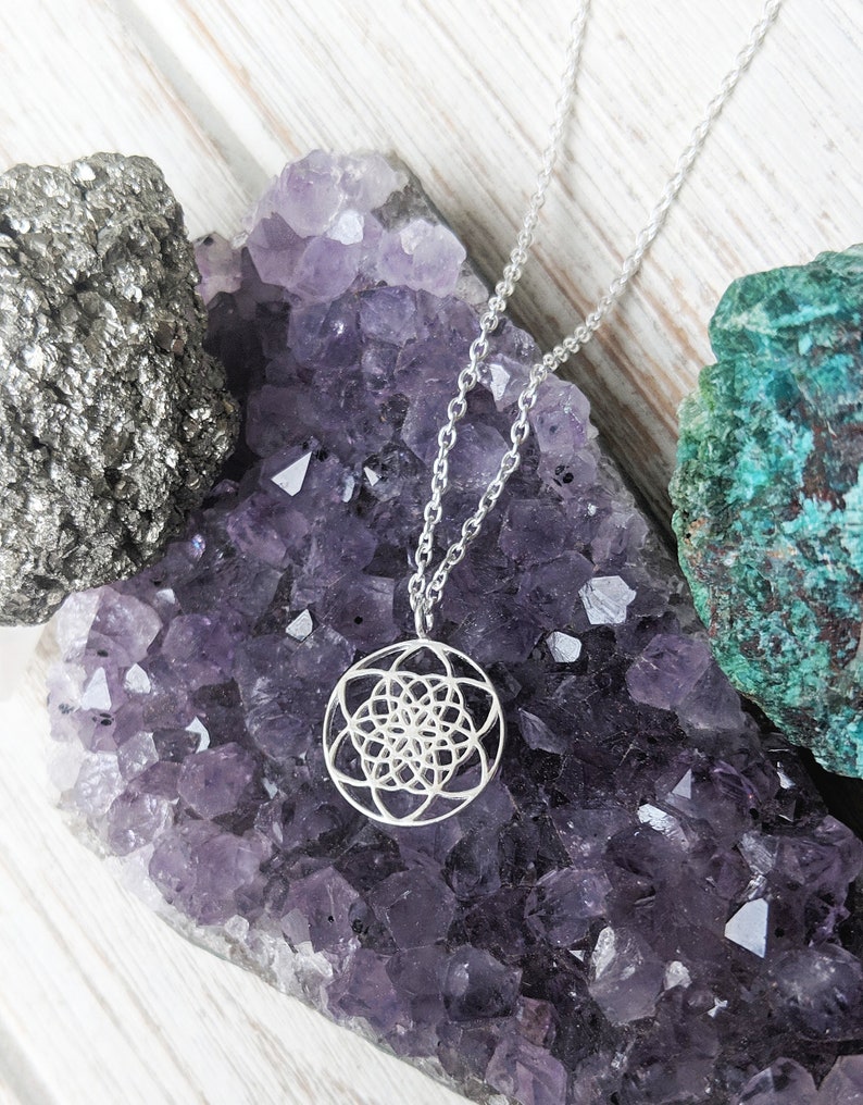 Sterling Silver Seed of Life Necklace .925 Sacred Geometry Necklace Yoga Gift Flower of Life Necklace Sacred Geometry Gift Spiritual Gift