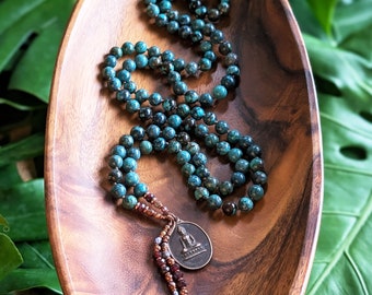 PROTECTION & RENEWAL Mala Natural Turquoise Mala Beads 108 Buddhist Mala Necklace Vintage Buddhist Amulet Necklace for Meditation