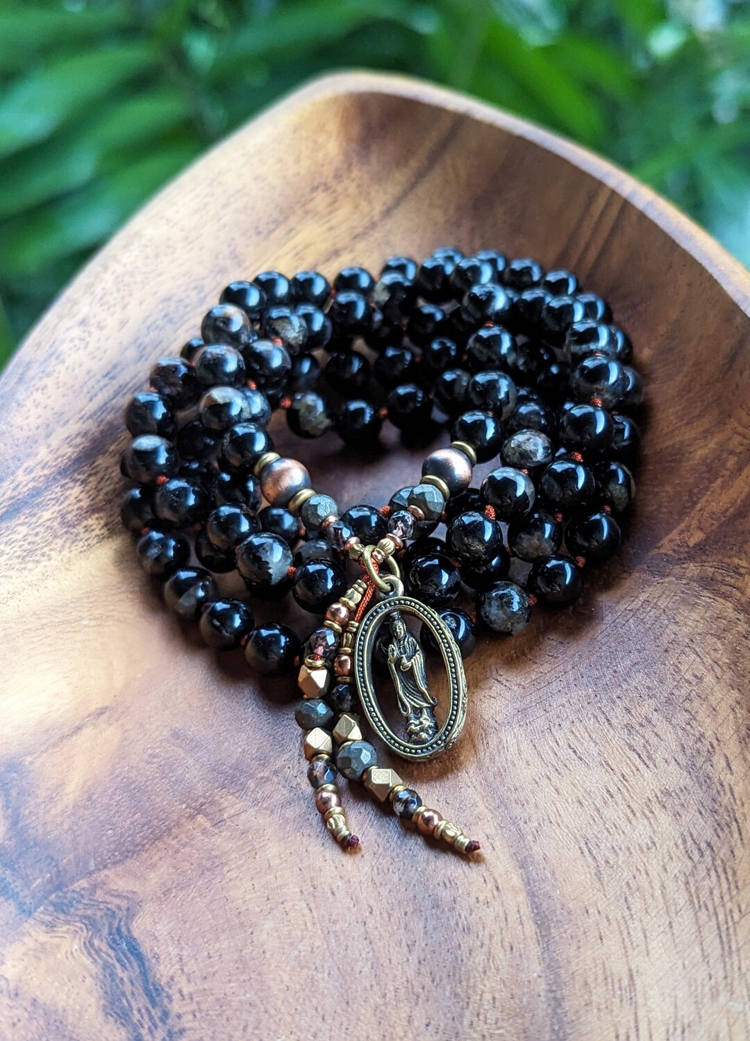 TRANSMUTE & PROTECT Kuan Yin Mala Necklace Guan Yin Bodhisattva Black