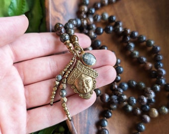 PROSPERITY & CREATIVITY Goddess Kali Mala Necklace Natural Pietersite 108 Bead Mala for Meditation, Ethically Sourced Gemstone Mala Beads