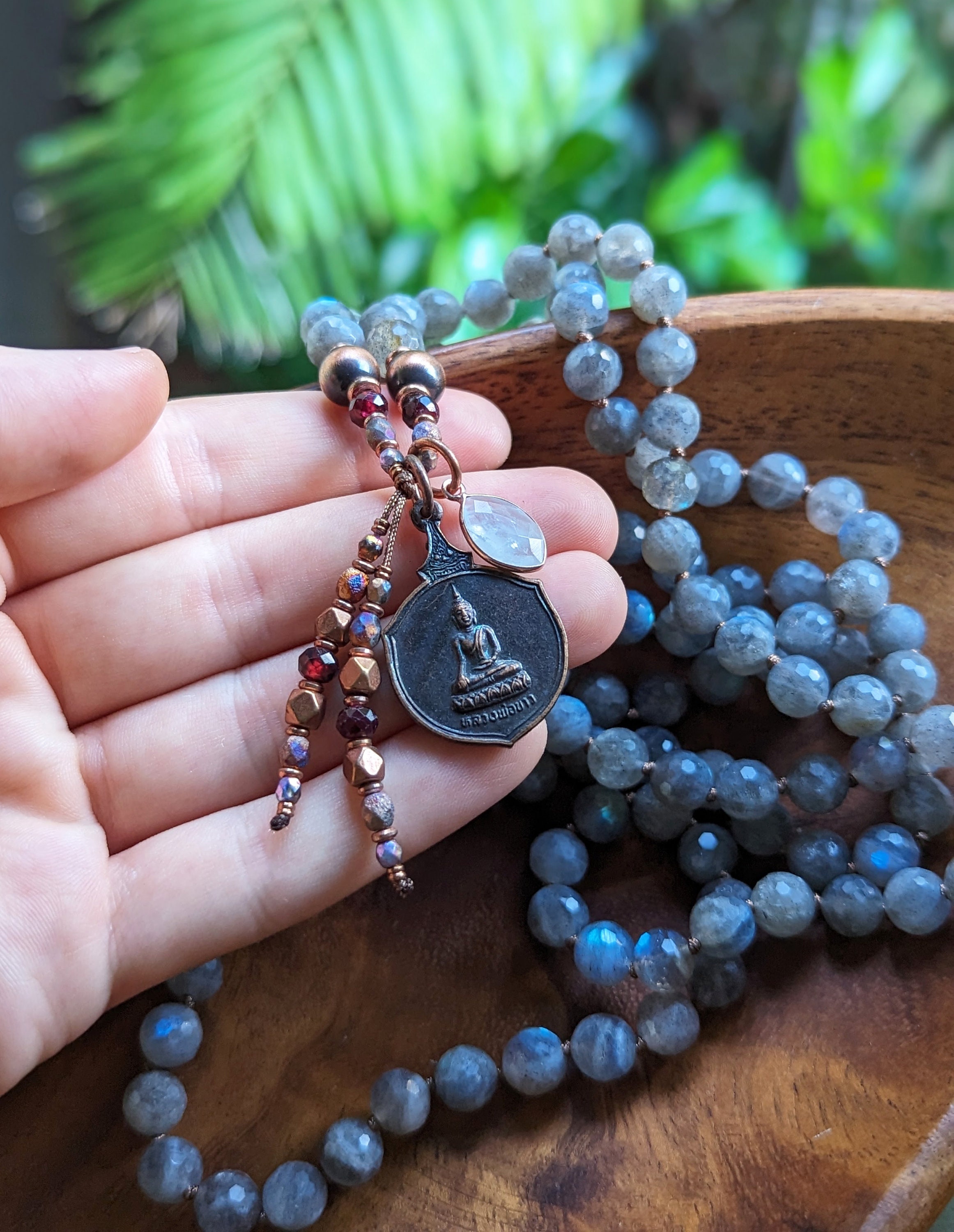 INTUITIVE HEALING Labradorite Buddhist Mala Beads Pure Labradorite