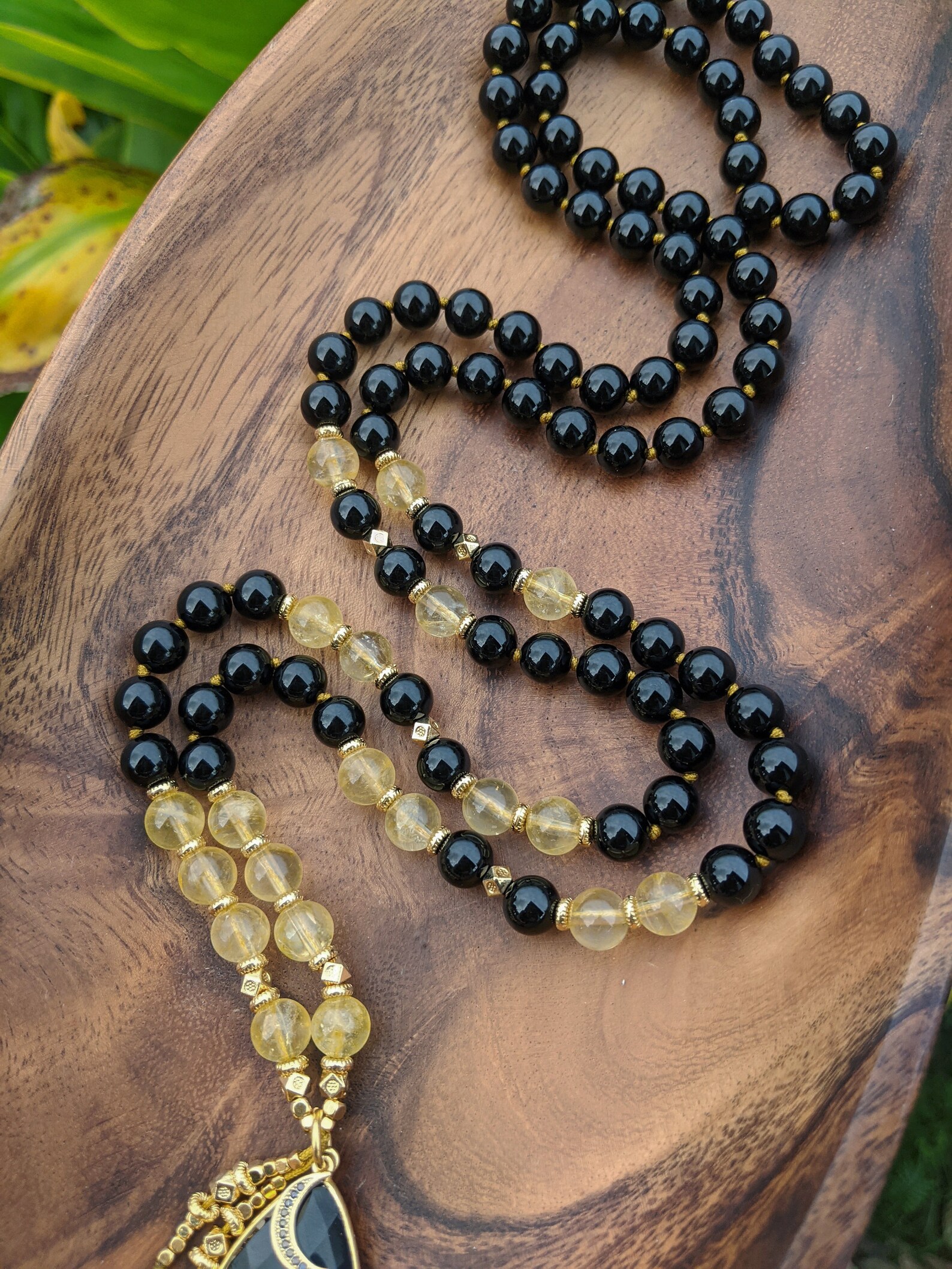 COSMIC CLEANSE Moon Goddess Mala Beads Natural Black Onyx