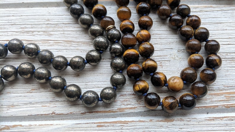 Pyrite /& Tigers Eye Mala Necklace Knotted Mala Beads 108 \u2022 Mala For Creativity \u2022 Unisex Mens Mala Beads CREATIVE EXPRESSION Mala Sodalite