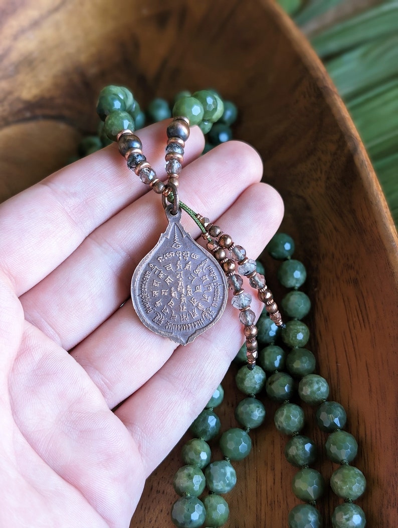 SACRED ABUNDANCE Jade Mala Beads 108 Buddha Mala Necklace British Columbia Jade Mala Buddhist Amulet Necklace, Ethical Mala Meditation Gift image 3