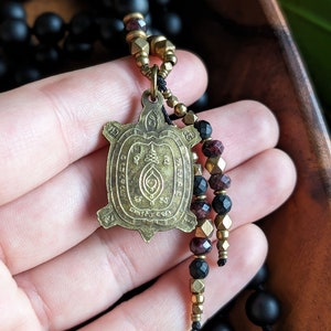 A NEW BEGINNING Buddhist Mala Necklace Matte Natural Black Onyx Mala Beads 108, Ethically-Sourced Gemstone Artisan Buddha Turtle Amulet Mala image 4