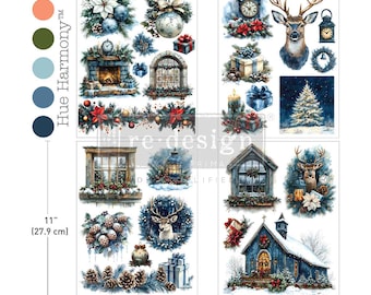 Middy Plus Transfers® – Quiet Country Blue - Christmas – Redesign with Prima -  3 sheets + 1 bonus sheet, 8.5″x11″