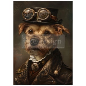 GEAR HOUND- New! -  Redesign with Prima A1  Steampunk Puppy Dog Decoupage Fiber -  Fine Art Decor Paper -Gear Hound 23.4&quot;x33.1&quot;