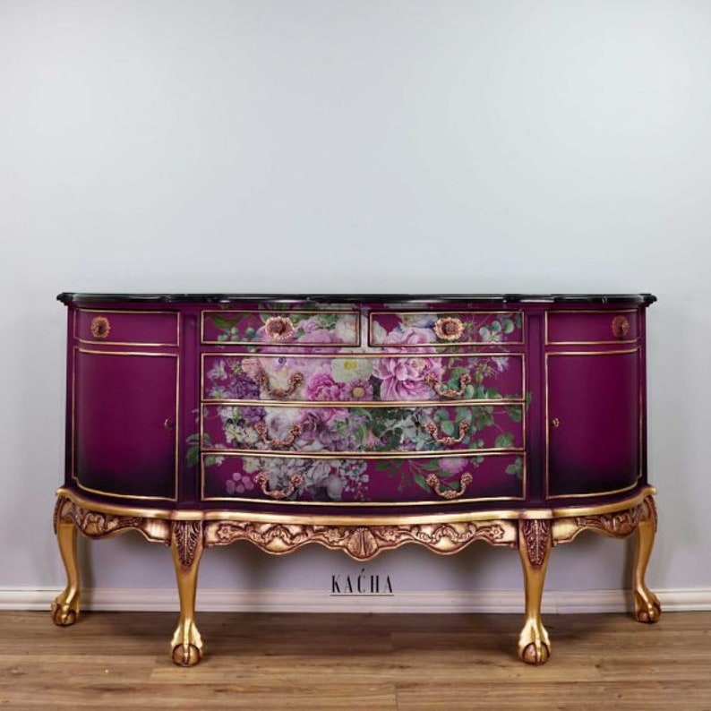 MORNING PURPLE Rub on Flower Furniture Transfer, Furniture Decal, Redesign with Prima Morning Purple 24 x 35 image 3